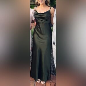 Revelry Skye Satin Bridesmaid Wedding Dress Deep Olive (size 10 street size 6)